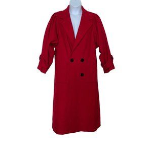 Vintage Sport Works Wool Trench Coat Juniors 9 Red Pockets Lined Winter